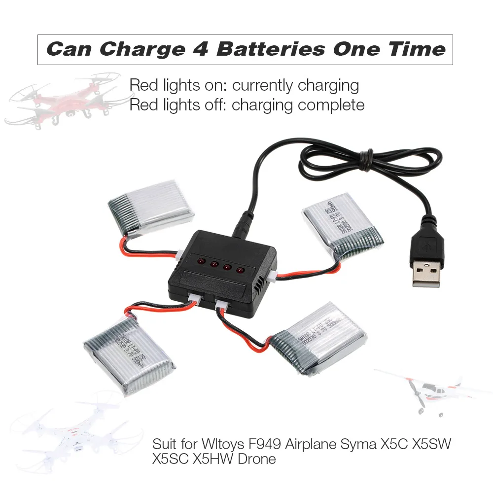 4 шт Li po батарея 3 7 V 500mAh с в 1 USB зарядное устройство Комплект для Wltoys F949 самолет Syma