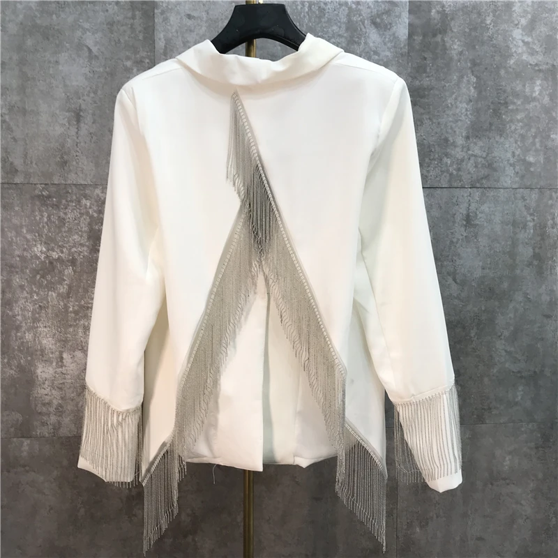 2019 New Pattern Spring Solid Patchwork Single Button Back Tassel Design Net Red Casual Coat Women Fashion Tide Q747 | Женская одежда
