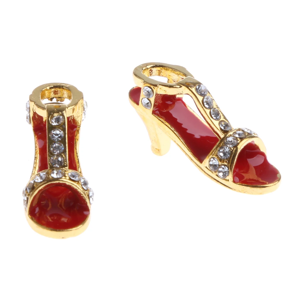 2 пары женских туфель на высоком металлическом каблуке Тапочки со стразами 1:12