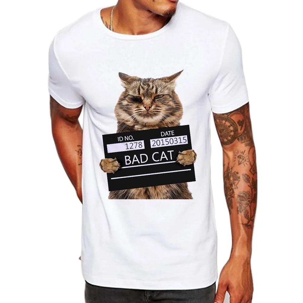 BAD CAT напечатаны мужские футболки с круглым вырезом топы|Мужские футболки| |