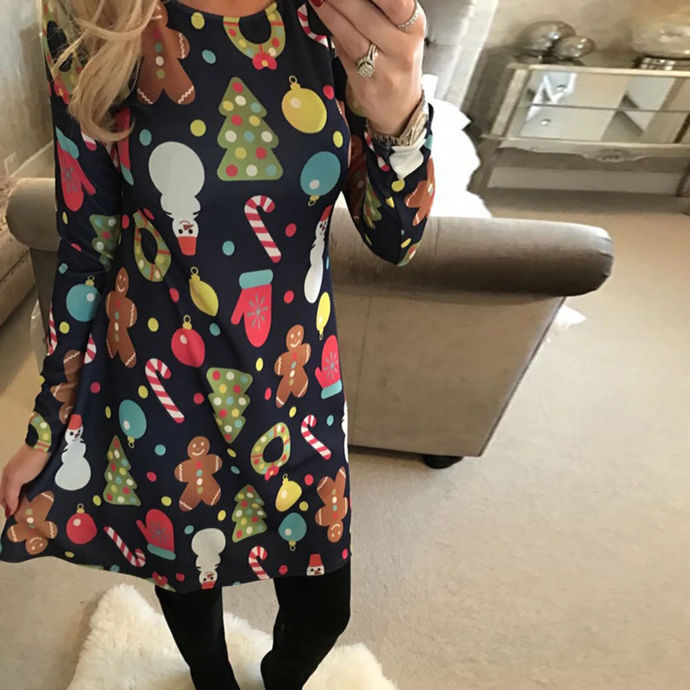 Women Christmas Dress New Year Festival Large Size Long Sleeve Tree Casual Vintage Winter Ladies Vestidos 5Xl Plus | Женская одежда