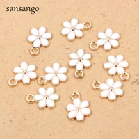 10pcslot white 6 petals flower drop oil enamel pendant charms for woman girls bracelet jewelry making diy 1511mm