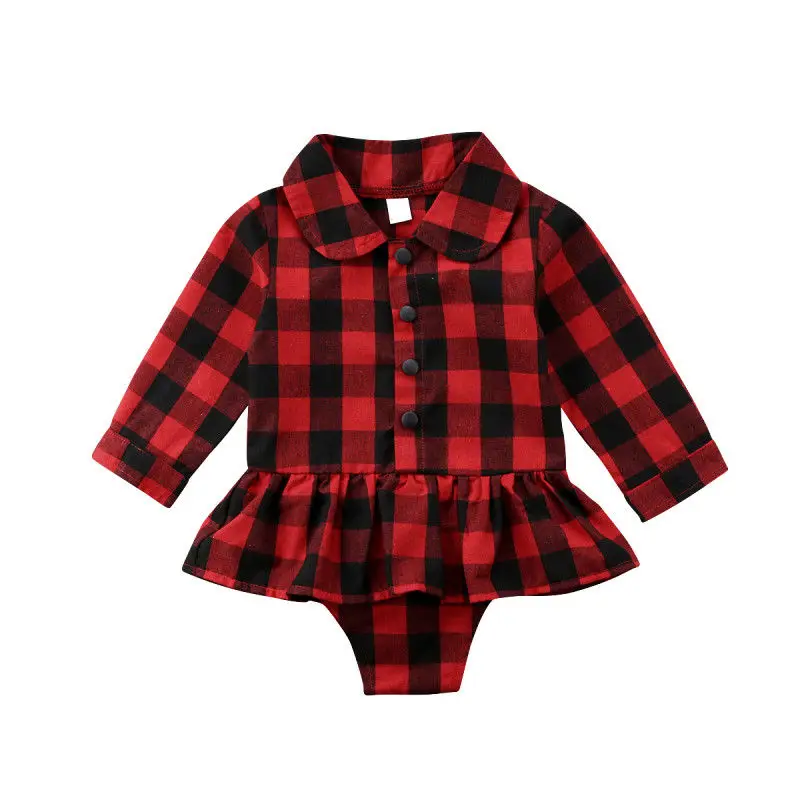 PUDCOCO Newest Newborn Toddler Baby Girls Plaid Long Sleeve Red Bodysuit Autumn Cotton casual Jumpsuit Tops Outfits 0-24M | Мать и