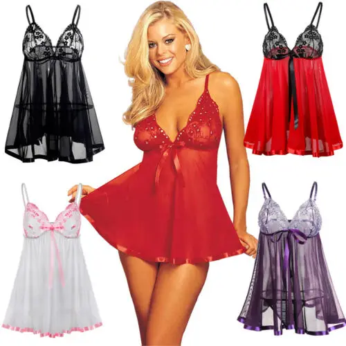 Сексуальное нижнее белье кружевное платье Babydoll женское Ночное боди |
