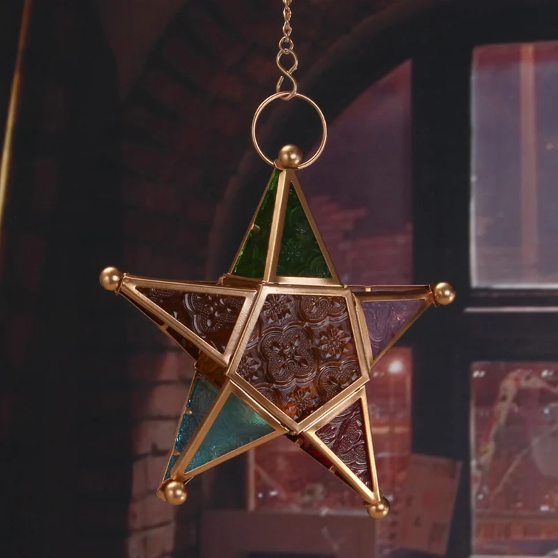 Hot Sale Multicolour Glass Star Votive Tea Light Candle Holder Hanging Lighting Lantern Wedding Birthday Party Home Garden Dec | Дом и сад