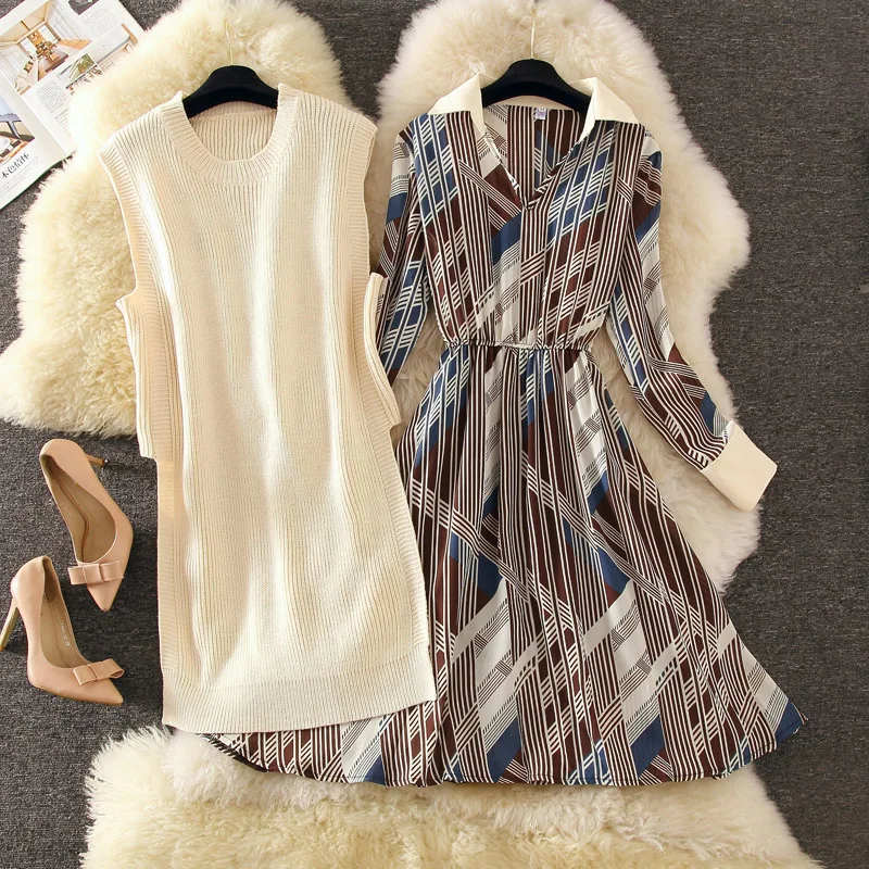 Платье женское Осеннее/зимнее с длинным рукавом и принтом|Женские платья| |