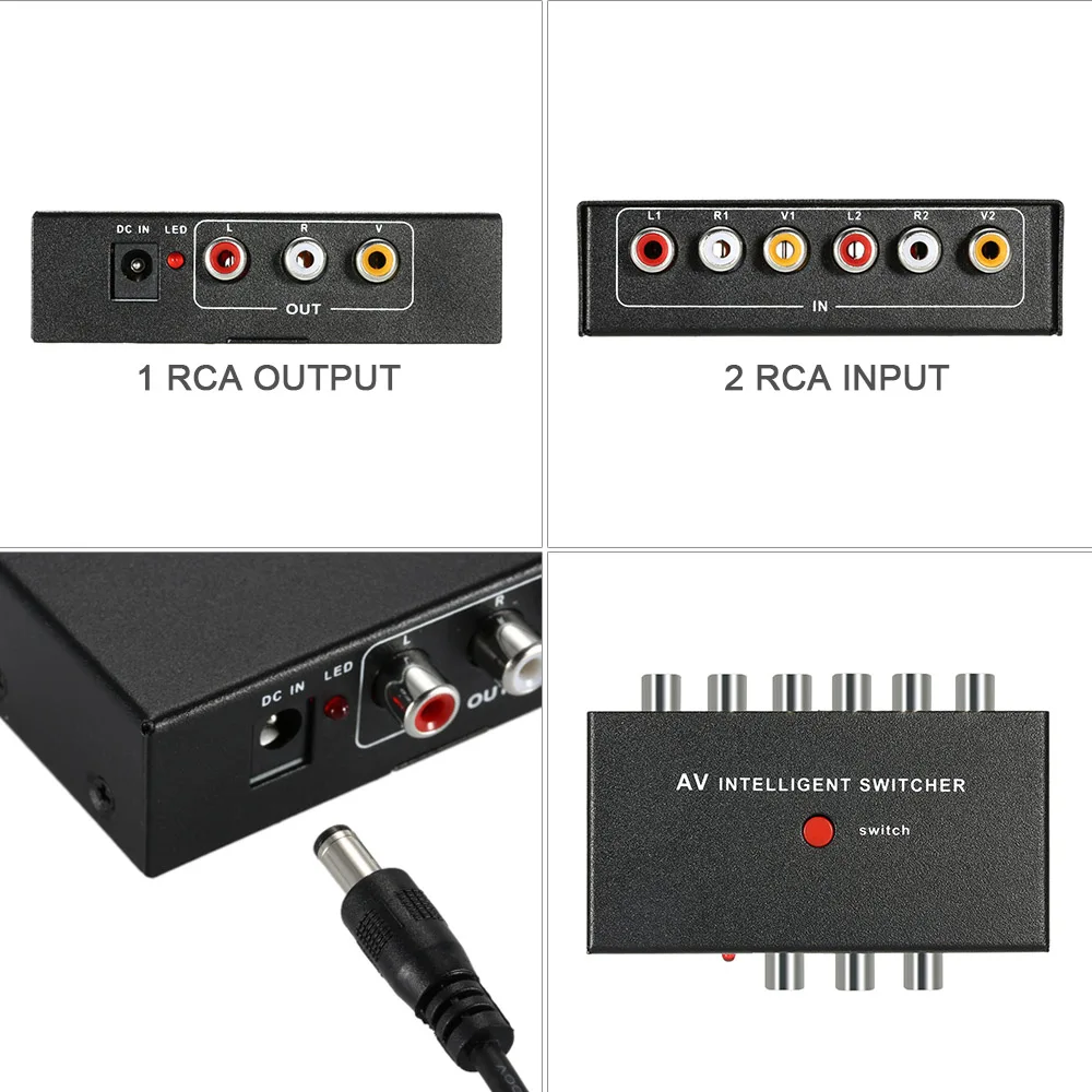 Портативный AV Интеллектуальный переключатель 2 1 канальный RCA аудио видео с