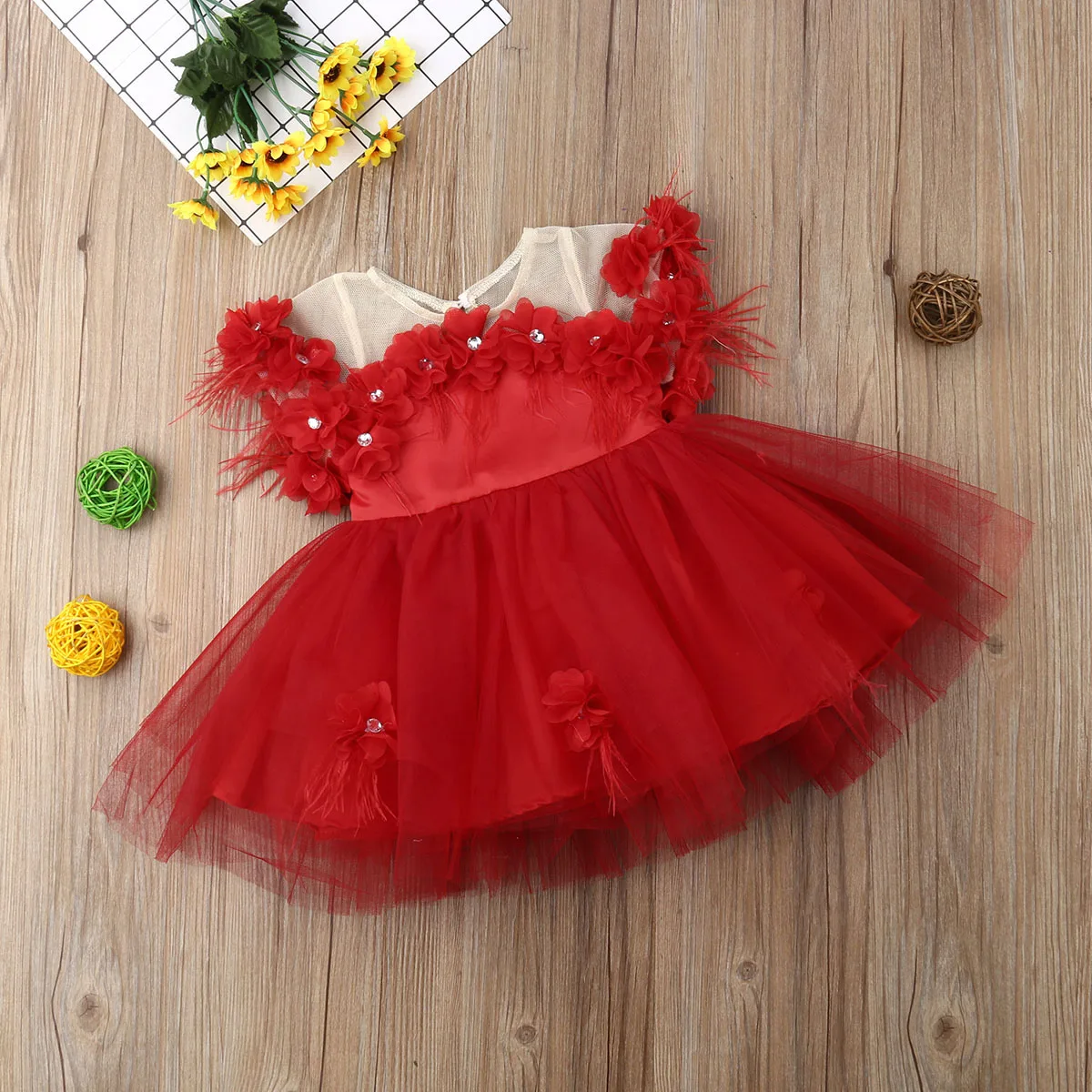 1-6Y Toddler Kids Baby Girls Red Dress Princess Tulle Tutu Party Wedding Birthday For Formal Dresses Kid Costumes | Детская одежда и