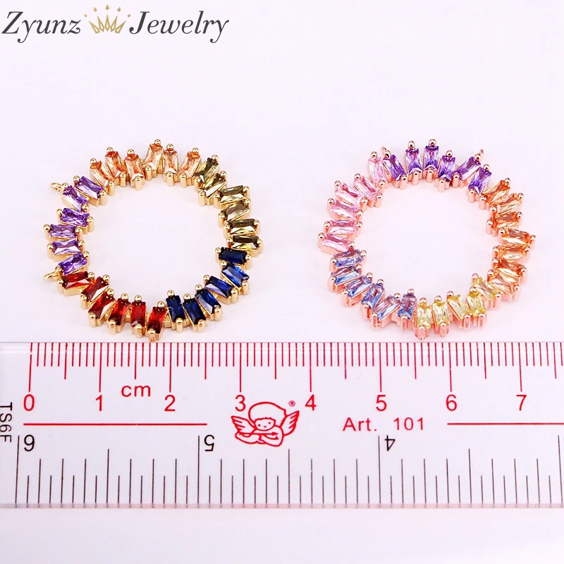 

5PCS ZYZ334-7628 Circle pendent necklace micro pave rainbow colorful cz MIX color chain necklace jewelry for women