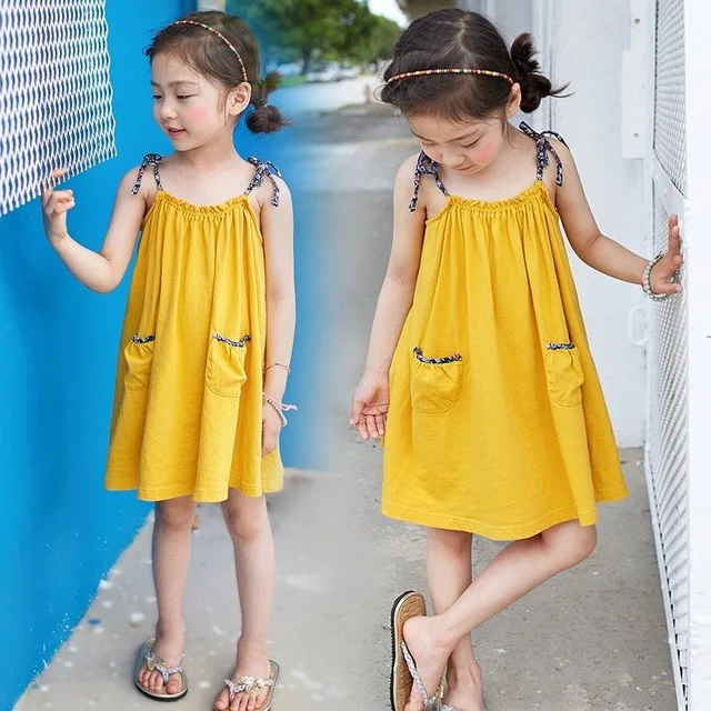 Summer 2019 Beach Holiday Cotton Teen Dresses Clothing Children Pockets Sleeveless Kids Sundress Clothes Baby Girls Dress | Детская
