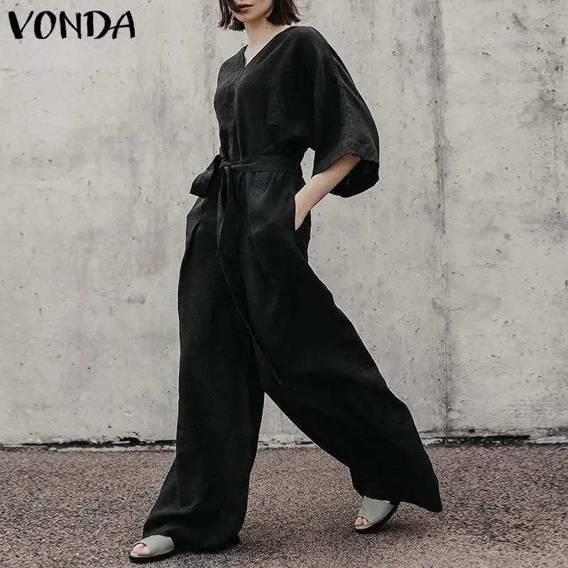 VONDA женские комбинезоны комбинезон повседневные широкие брюки 2019 Осенние