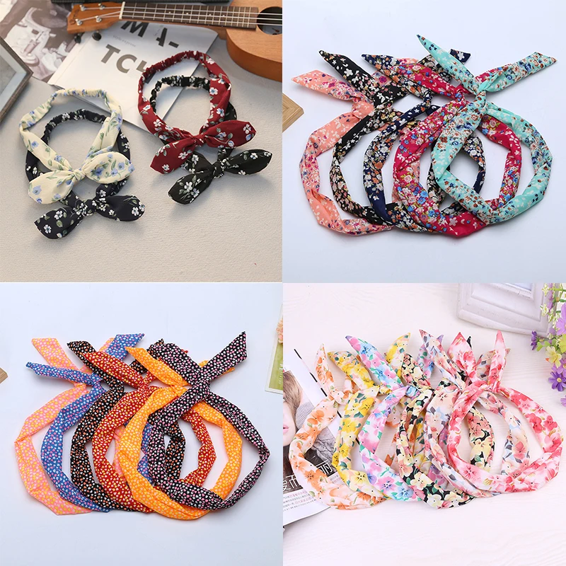 2020 New Bow knot Wrap Scrunchy Hair Styling Tools Gifts Adjustable Flower Heart Retro Bandana 1PC Party Headband Elastic Print| |