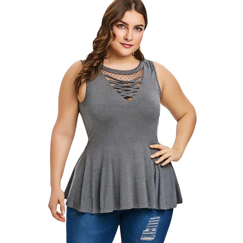 Plus Size Criss Cross Peplum Women Tank Top | Женская одежда