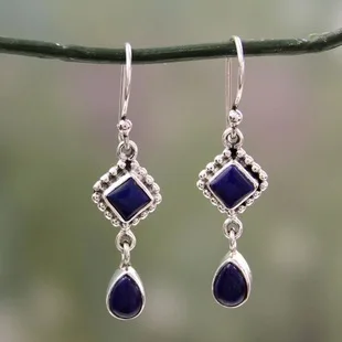 Fashion Simple Retro Imitation Lapis Lazuli Bohemian Black Square Connection Drop-shaped Earrings Female Gift Jewelry | Украшения и