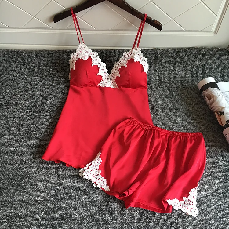 Летняя шелковая пижама для женщин пижамный комплект из 2 предметов с подкладкой