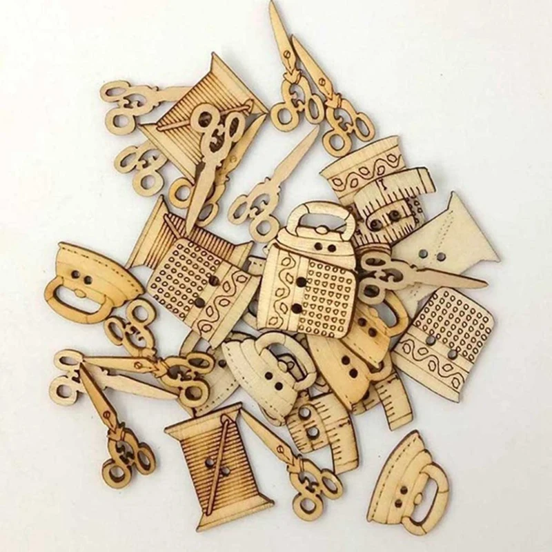 100 шт. швейная машина ножницы в форме деревянные пуговицы для шитья кнопка