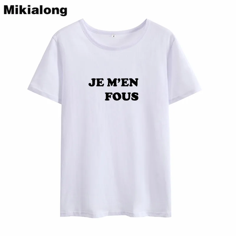 Женская хлопковая Футболка Mikialong Je M'en Fous белая футболка с буквенным принтом