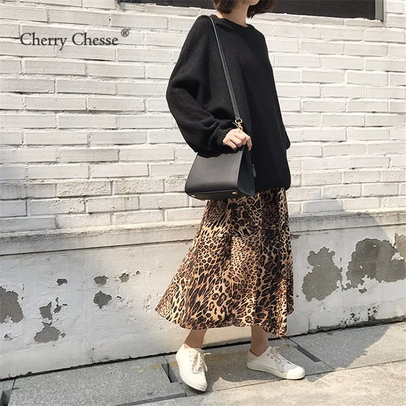Вишня изящество Harajuku Винтаж Leopard для женщин юбка эластичный пояс Империя Женская