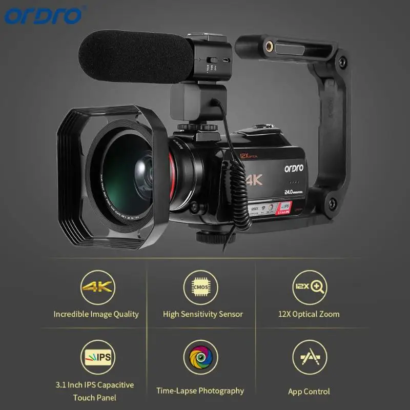 Ordro AC5 4 K UHD цифровые видеокамеры зум 12X FHD 24MP Wi Fi ips Сенсорный экран Digtal оптический DV