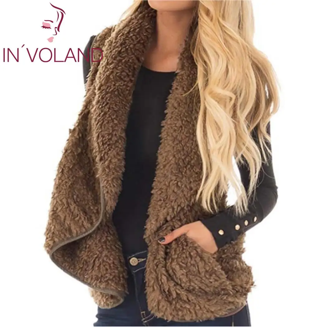 Women Casual Turn-Down Collar Sleeveless Solid Vest Cardigan Open Stitch Coat Spring Autumn Winter |