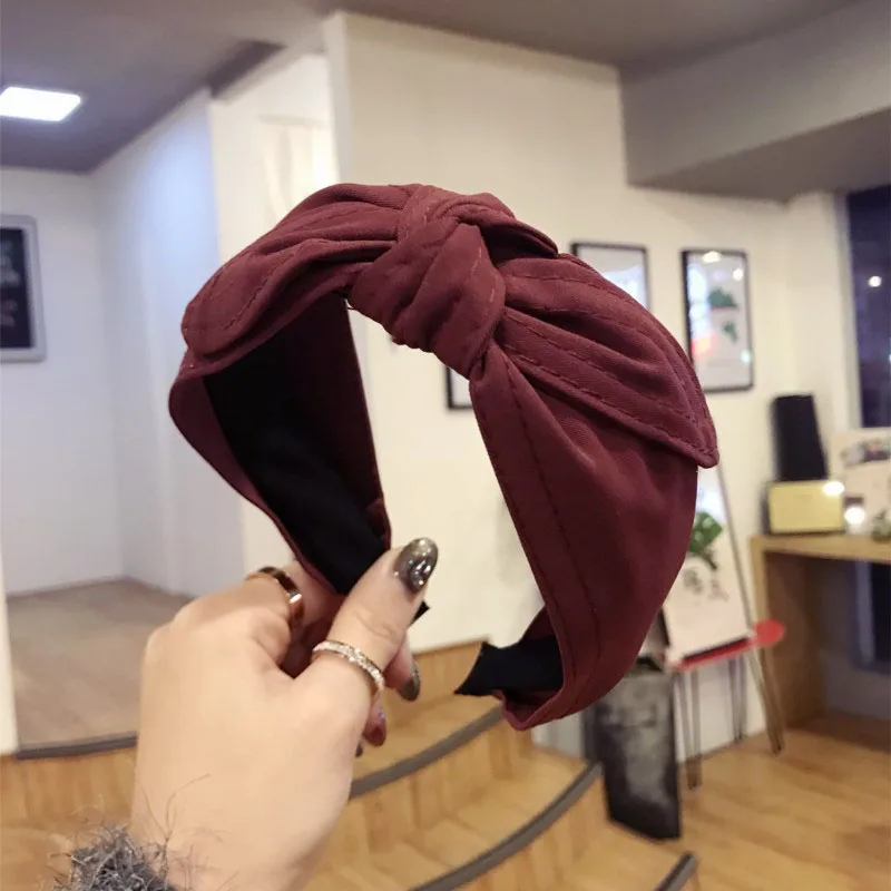 Simple Solid Color Fabric Headbands for Women Knotted Hair Bow Bunny Ears Hairband Korean Accessories Decorations Girls |