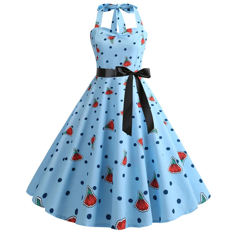 Женское винтажное платье с цветочным принтом желтое лямкой на шее без рукавов