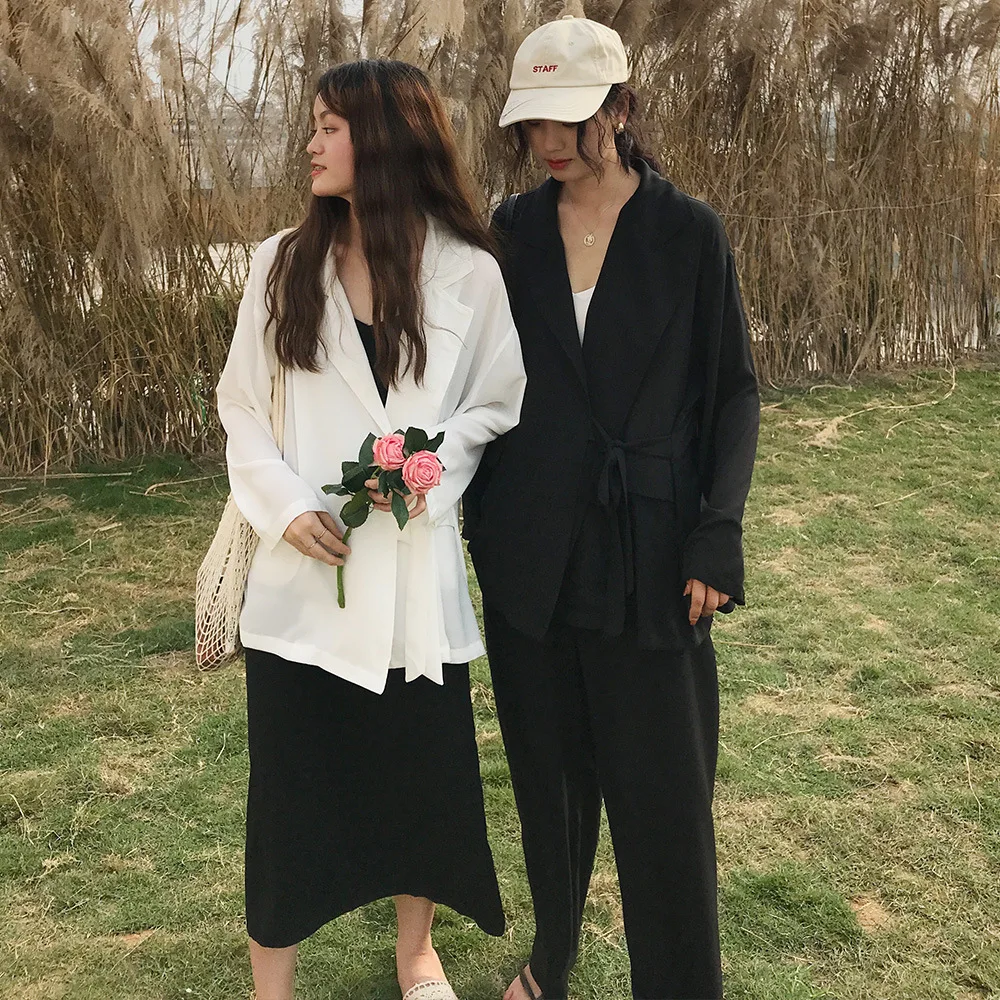 Женский блейзер LANMREM тонкие шифоновые платья с длинным рукавом и отложным