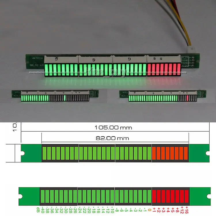 Mono 32 music Level indicator LED spectrum VU Meter Amplifier lamps Light Speed Adjust for mp3 Amplifier Board dc 7-12v