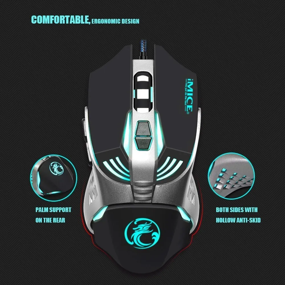 IMICE V5 профессиональная Проводная игровая мышь цветная светодиодная эргономичная