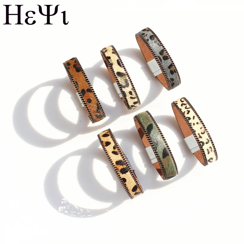 

Width 3.2 cm and 3.8cm New Design Horsehair Korea Velvet Leather Magnet Buckle Bracelet Leopard Pattern Women Fashion Bracelet