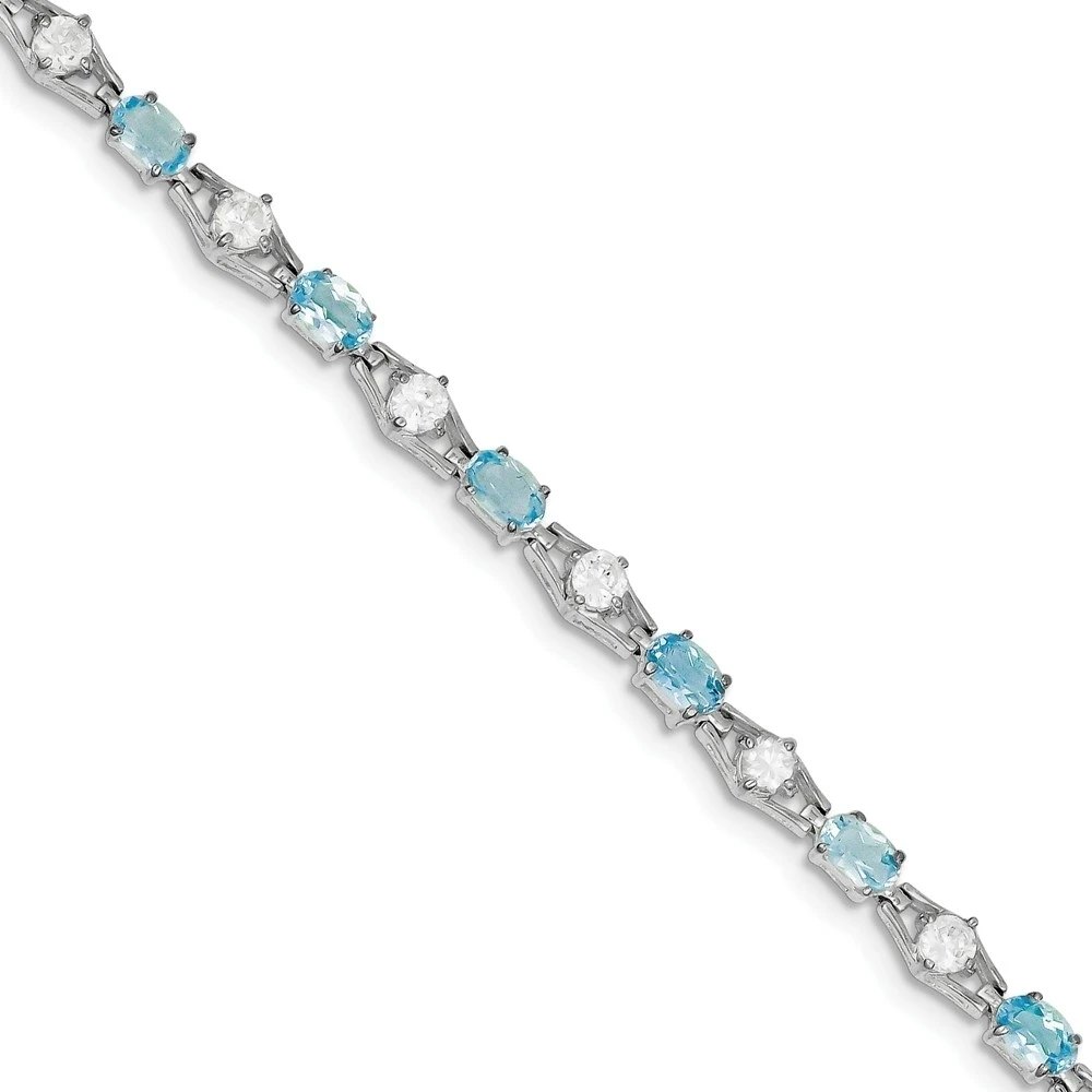 Silver Polished Blue Stone Cz Bracelet | Bracelets