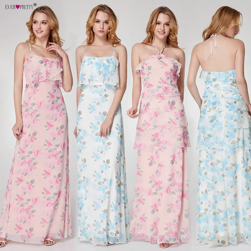 Bridesmaid Dresses Long Ever Pretty EP07236 Cheap Chiffon Sleeveless Floral Beach Dress for Wedding Guest Party Bridemaid robes | Свадьбы и