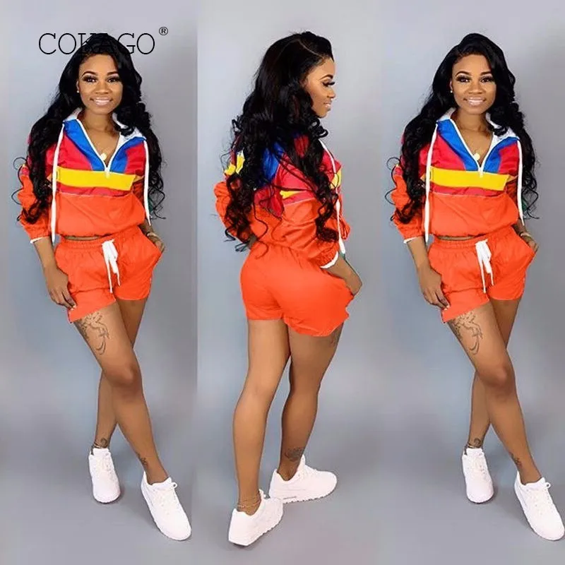 COKAGO Black Streetwear Sport Suit Women Pollover Long Sleeve Top+shorts Tracksuit Clothes 2019 S-XXXL Plus Size Outfit | Женская одежда