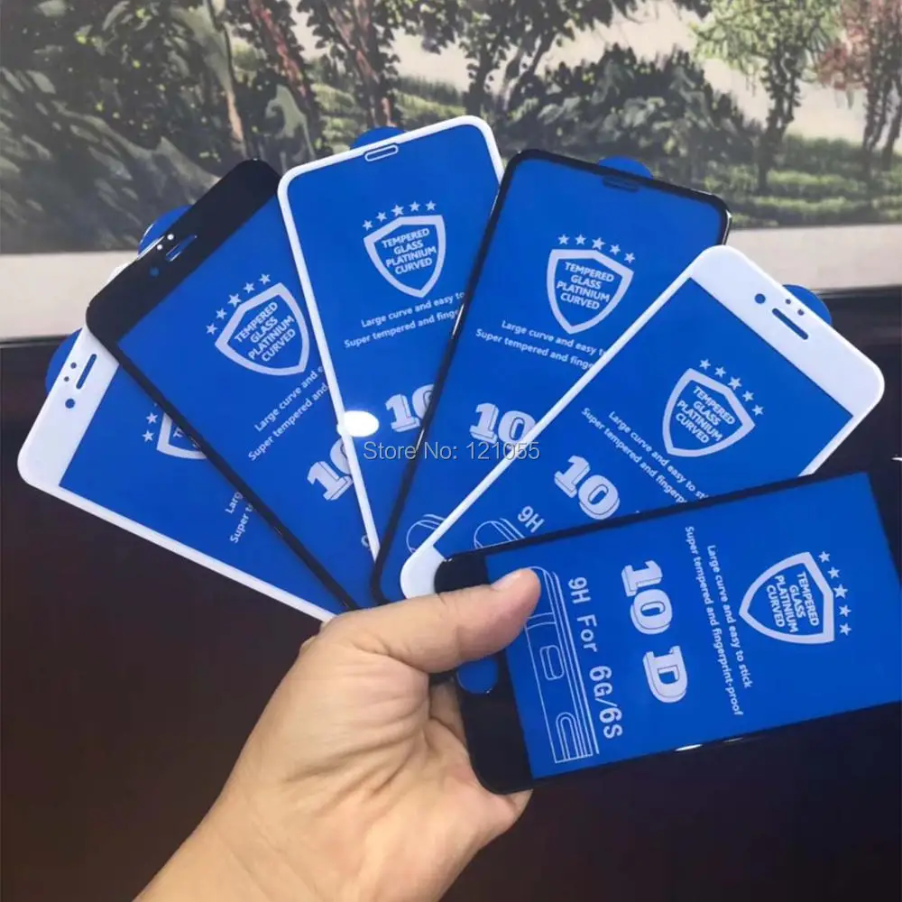 

1000pcs/lot Tempered Glass For iPhone XS XR X 8 7 6 plus Screen Protector Film Glass 10D Round curved Full Cover 5d wholesale