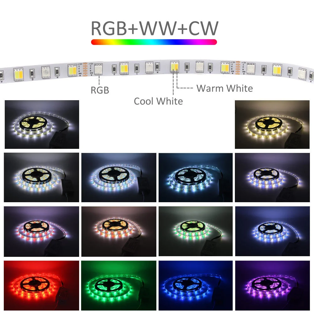 Умная Светодиодная лента RGBCCT 5 м SMD 5050 гибкая Водонепроницаемая светодиодная 12 В в