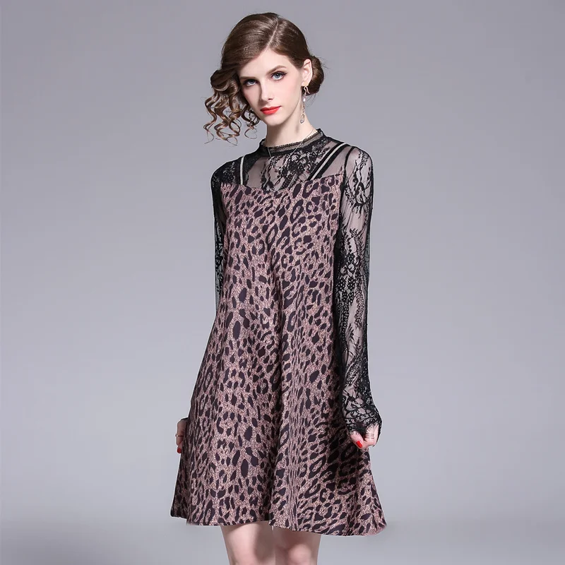 Женское кружевное платье в стиле пэчворк свободное Повседневное трапеция с