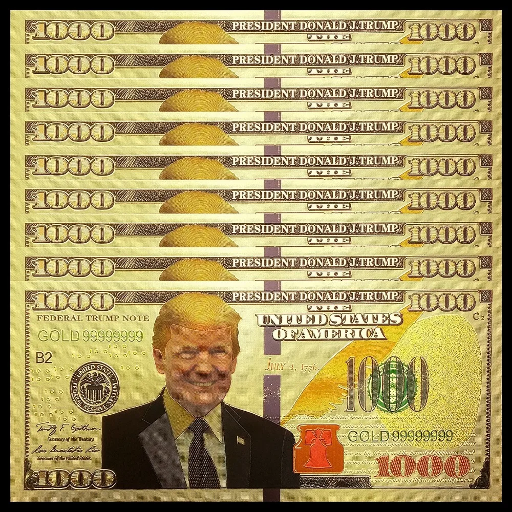 Лот 1/5/10 шт Federal Trump Note 1000 USD Золотая банкнота 24k позолоченные модные банкноты