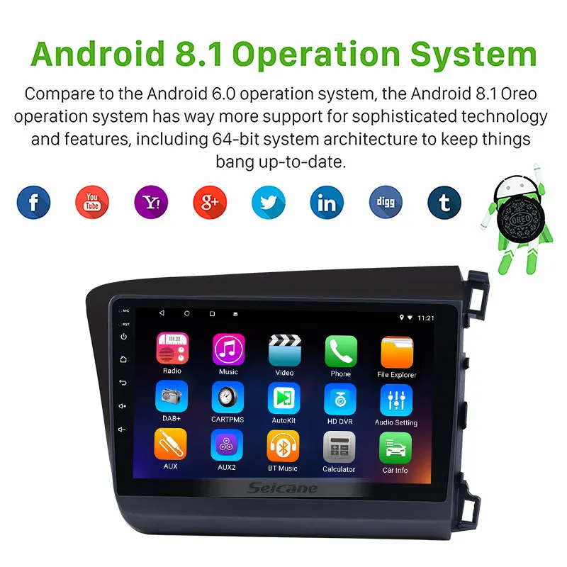 Автомагнитола Seicane 9 дюймов Android 8 1/7 1 GPS навигация головное устройство