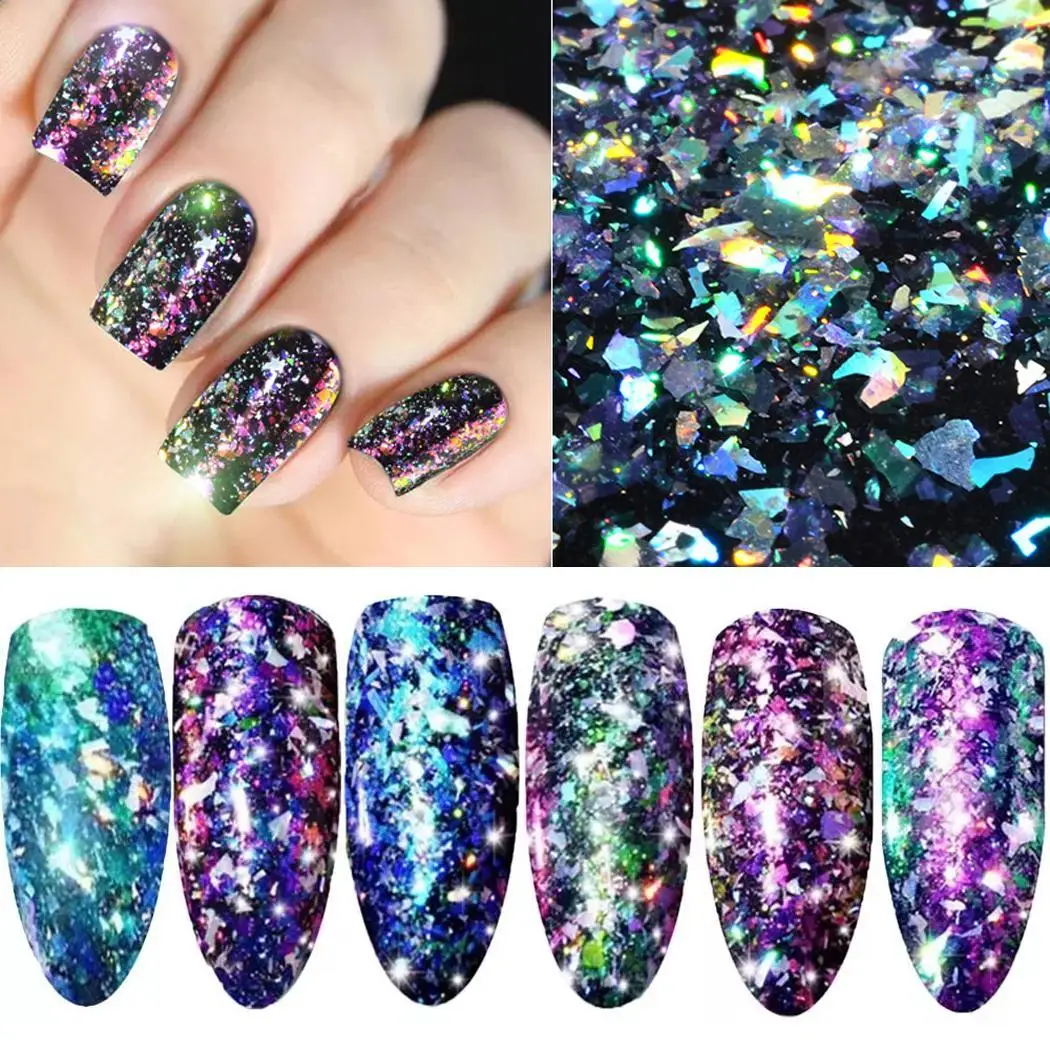 Beautiful Laser Sequins Nail Glitter Beauty China Plastic 30g Home Travel etc. Shiny Art Powder | Красота и здоровье