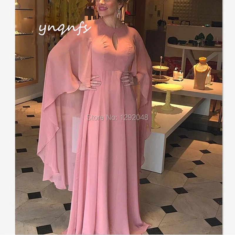 

YNQNFS MD358 2018 Chic Elegant Cape Cloak Long Sleeves Formal Dress Robe de Soiree Mother of the Bride Dresses for Wedding 2019