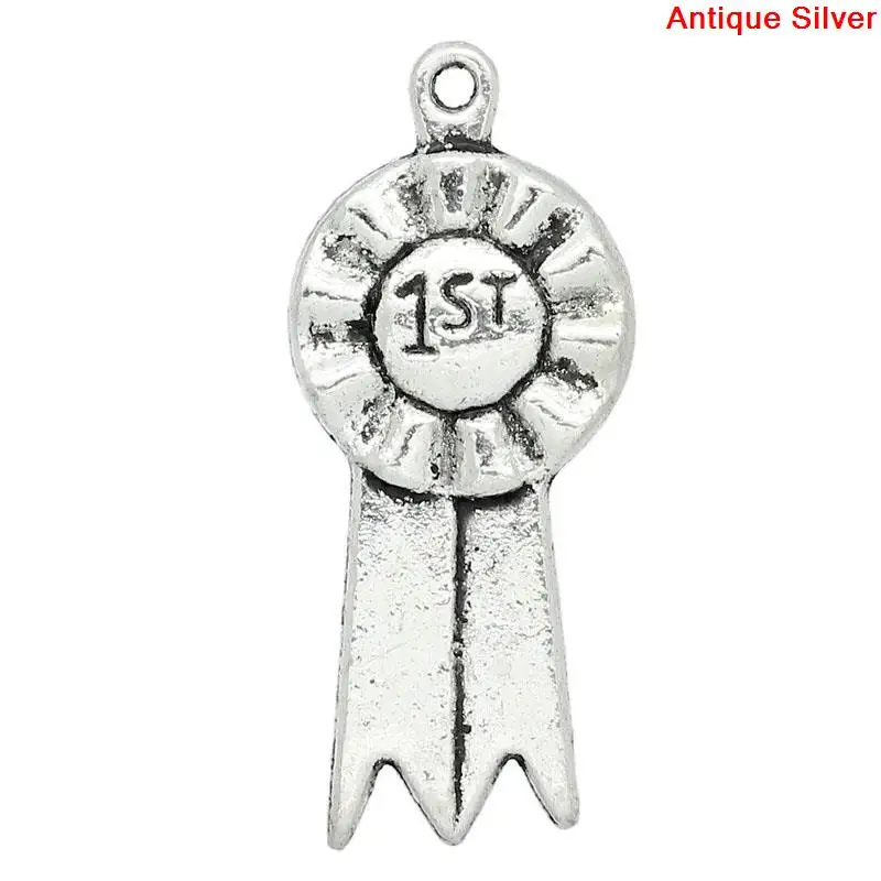 Очаровательные Подвески медаль на первом месте античное серебро 28x12 мм 30 шт.