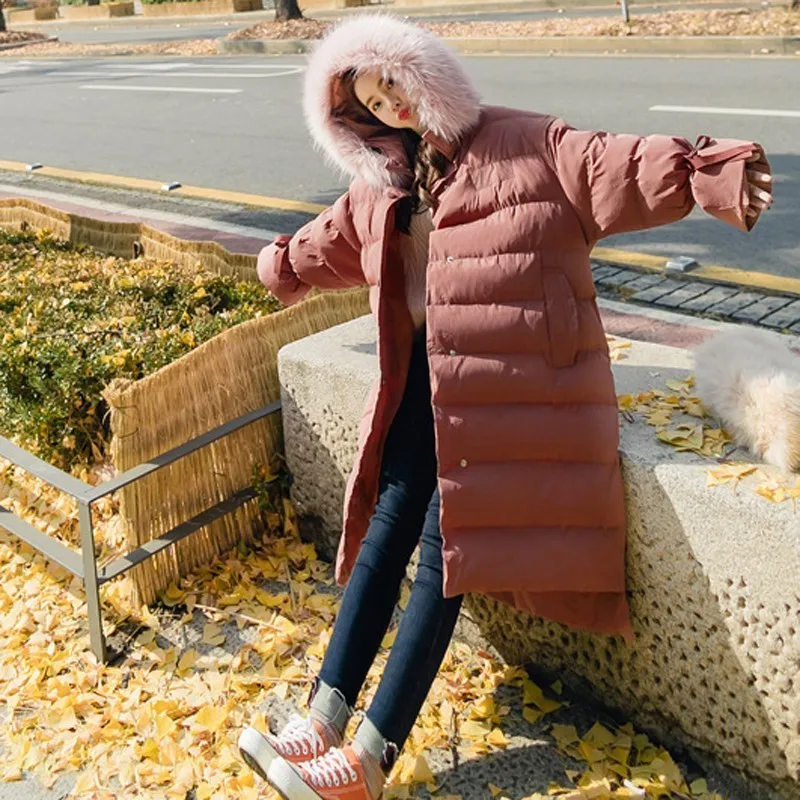Fashion Bow Warm Down Cotton Jacket 2019 New Women Winter Solid Color Coat Temperament Thicken Big Fur Collar Hooded Outerwear | Женская
