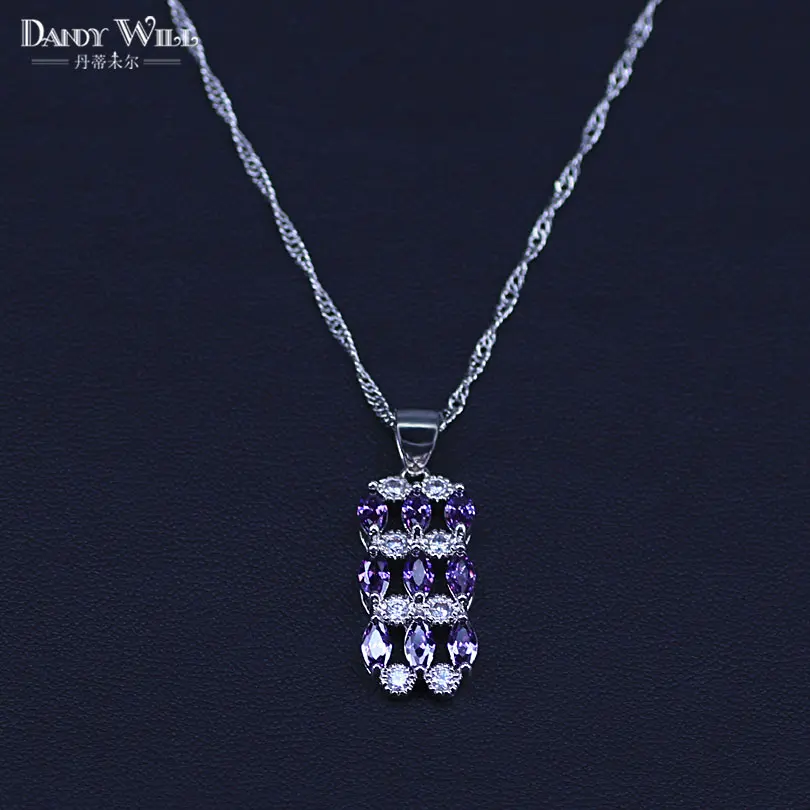 Женский комплект ювелирных изделий серебряного цвета с фиолетовым кристаллом и