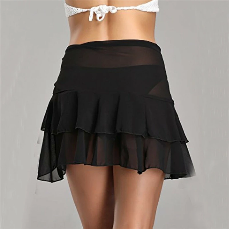 Сексуальное женское пляжное бикини однотонное парео шифоновая юбка с запахом