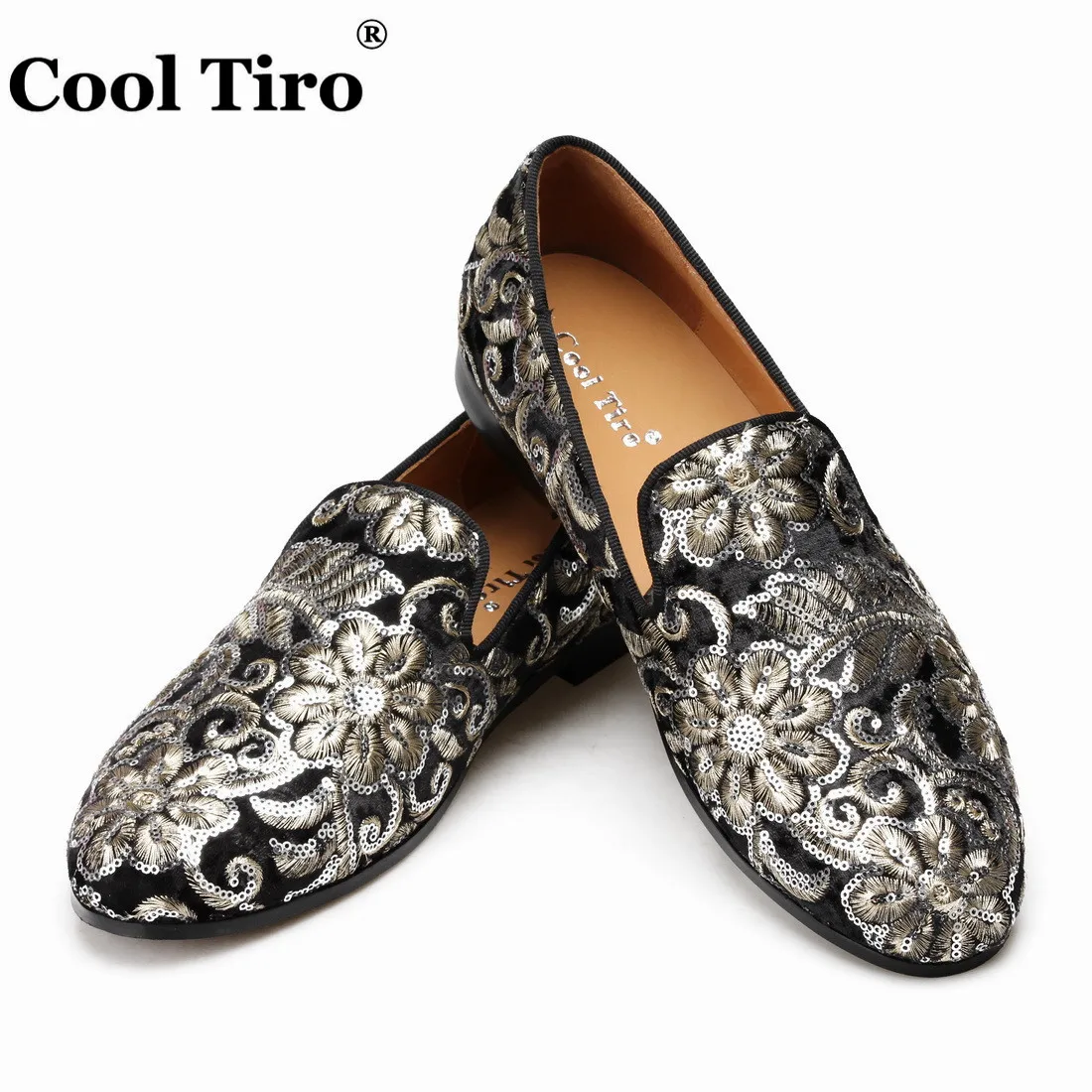 Мужские бархатные Мокасины с вышивкой и блестками на плоской подошве|Туфли| |