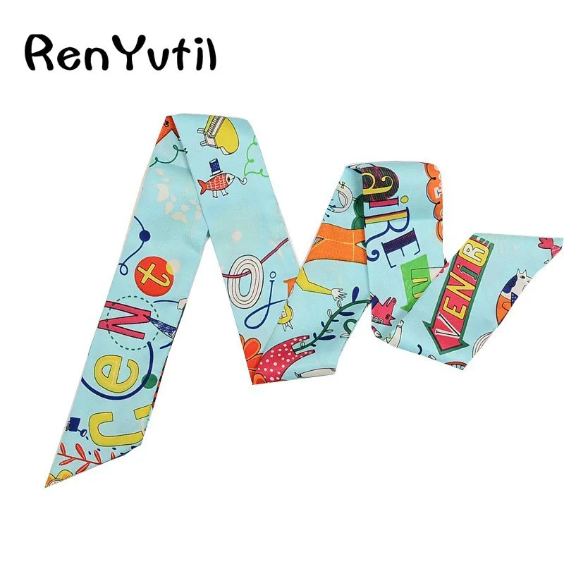 

Colorful Letter Skinny Scarf 2018 New Design Silk Women Print Bag Scarf Brand Foulard Women Tie Fashion Head Scarves For Lady