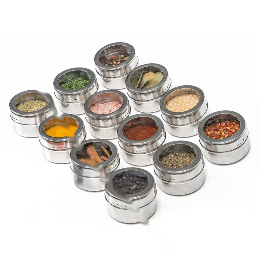 Баночка для специй на магните набор с наклейками банки из нержавеющей стали