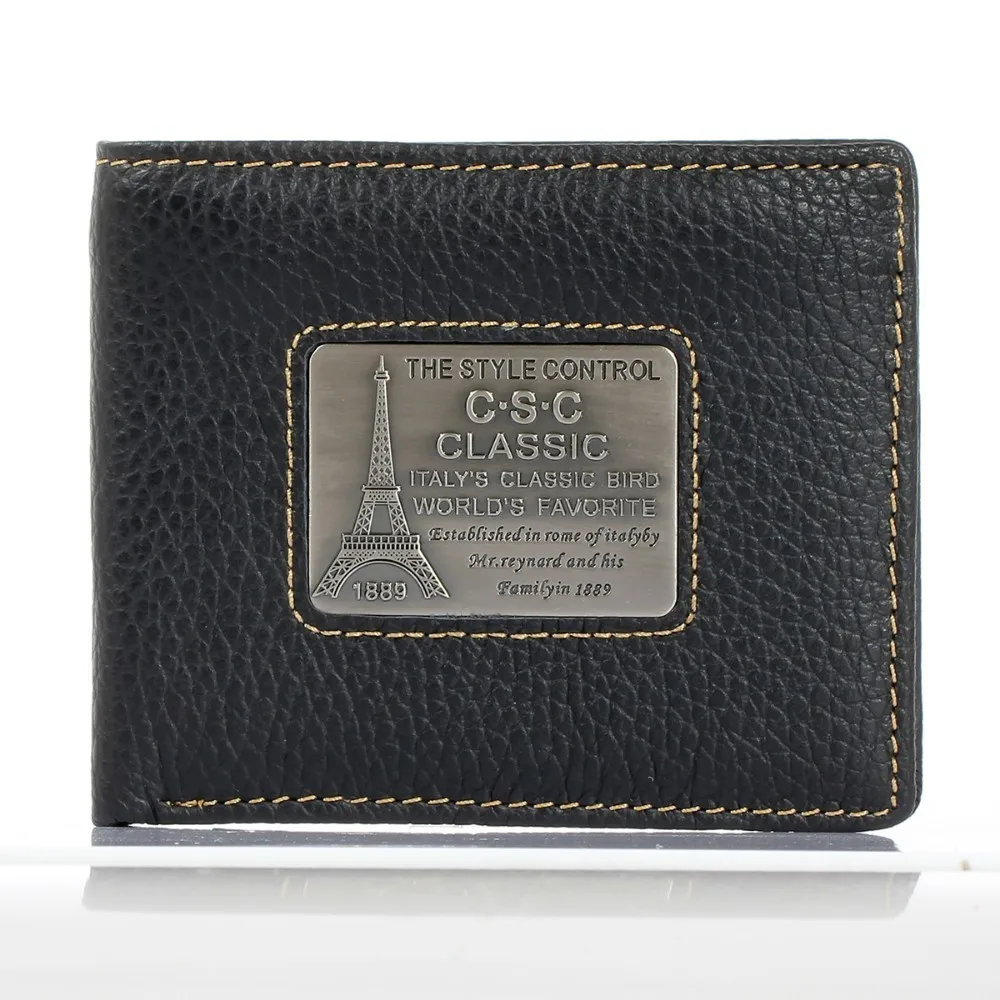 

Black Genuine Leather Men's Wallet Eiffel Tower Short Design Men Wallets Purse ID Credit Card Holder Dollar Package Portfolio