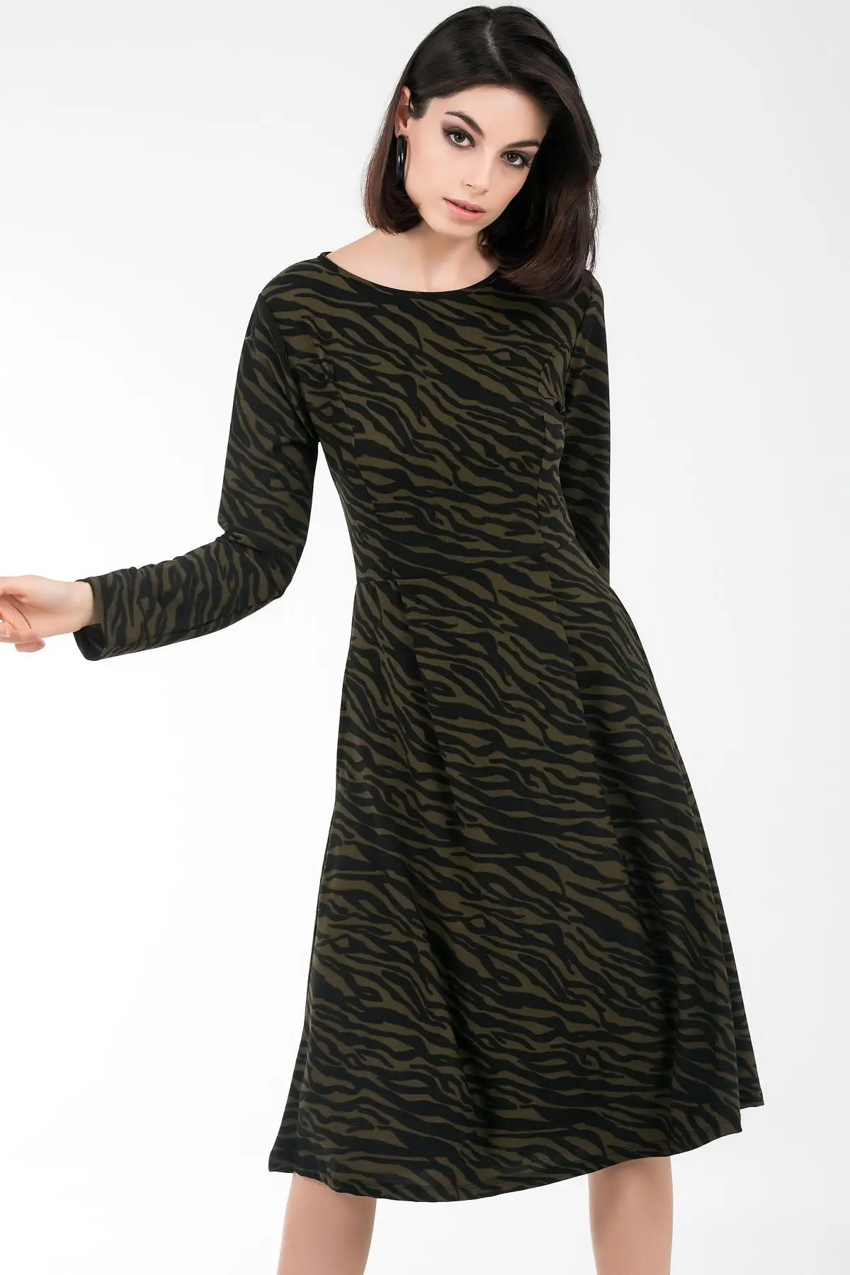 Вы особый респект Женщины хаки Зебра шаблон карман Лайкра Креп платье S-19K2920022 |