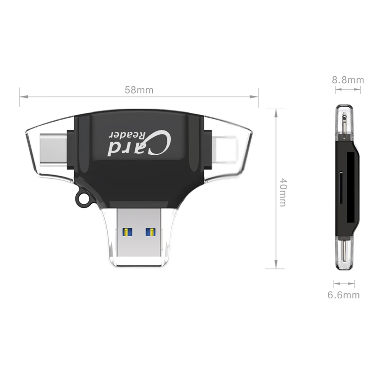 4 в 1 пластиковый тип C/Micro-Usb/Usb TF SD кард-ридер для Ipad Iphone X 7 8 Plus 5 6 S устройство чтения